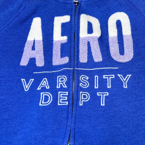 Aeropostale Blue "AERO Varsity Dept" Full Zip Hoodie Womens Size Small Y2K - Picture 7 of 12
